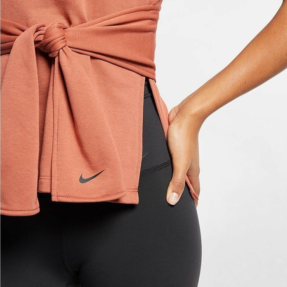 Nike Women's Dri-FIT Studio Short Sleeve Yoga Top, Dusty Peach Size XS, Wrap Tie - Picture 5 of 16